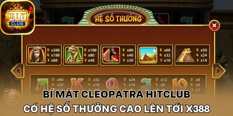 Bí mật Cleopatra Hitclub có hệ số thưởng cao lên tới x388