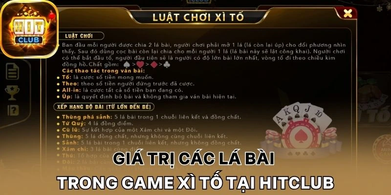 Giá trị các lá bài trong game Xì tố tại Hitclub