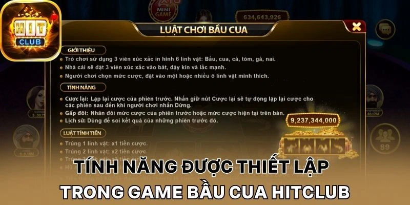 Tính năng được thiết lập trong game Bầu cua Hitclub